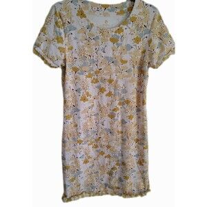 Spartina 449 Dress Size S Yellow Floral Fringe Sleeves & Hem Short Sleeve